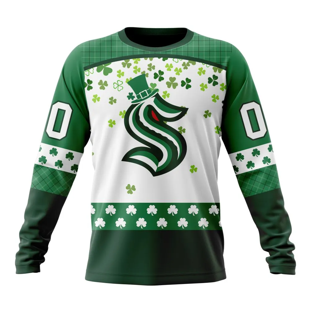 NHL Seattle Kraken Special Design For St. Patrick Day St2401 Long Sleeved Sweatshirt 