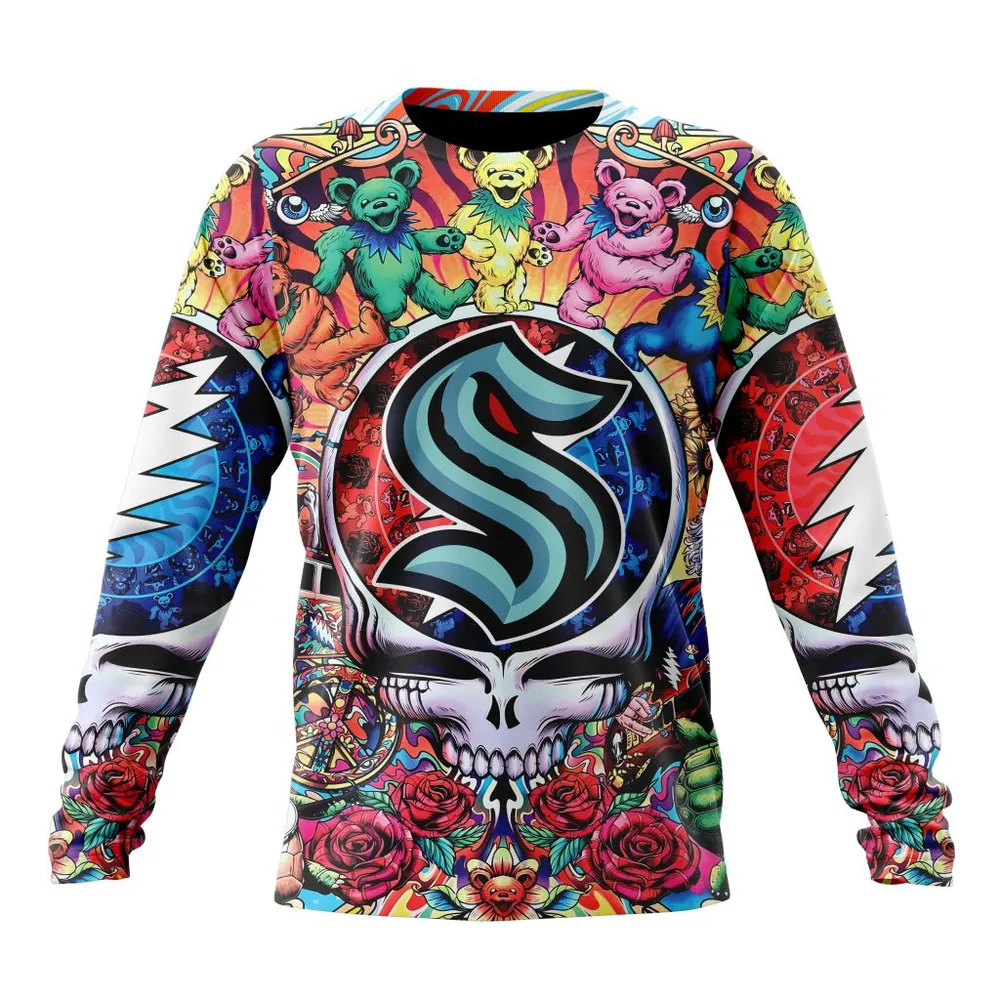 NHL Seattle Kraken Special Grateful Dead Design St2304 Long Sleeved Sweatshirt 