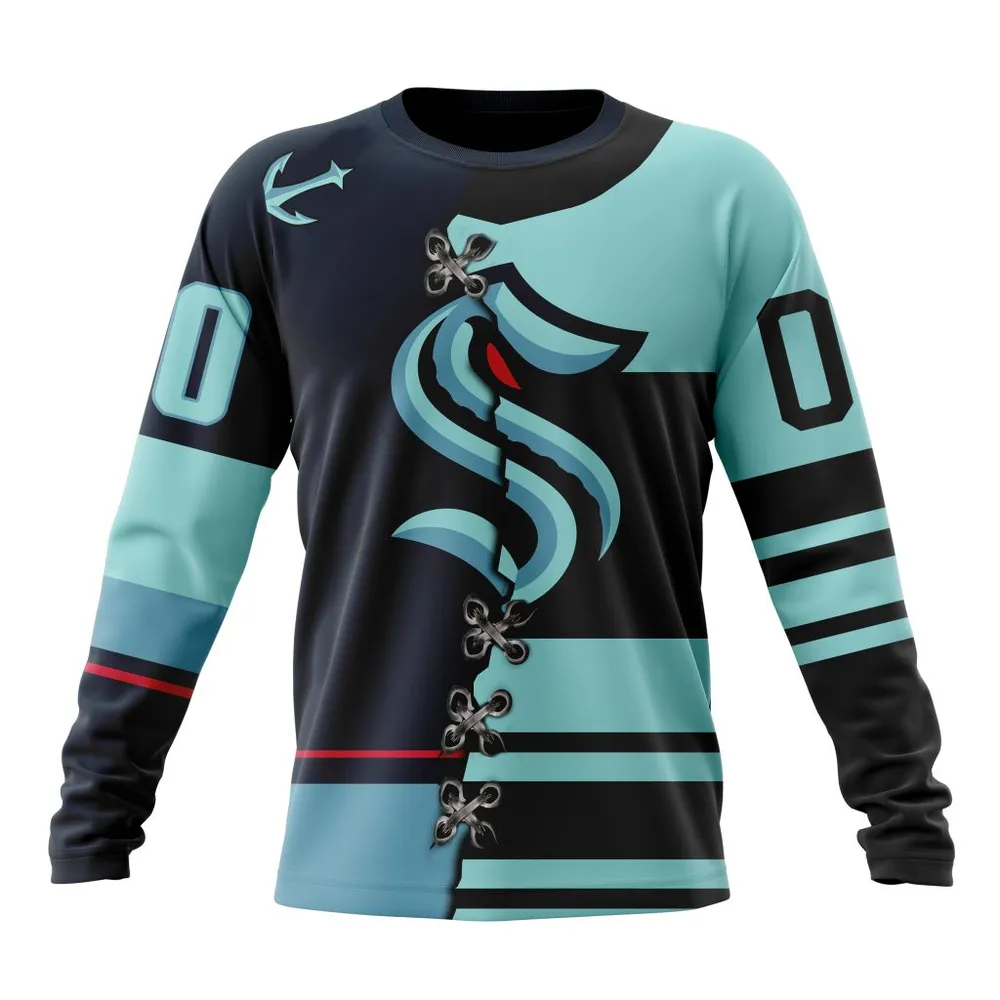 NHL Seattle Kraken Special Home Mix Reverse Retro Personalized Kits Long Sleeved Sweatshirt 