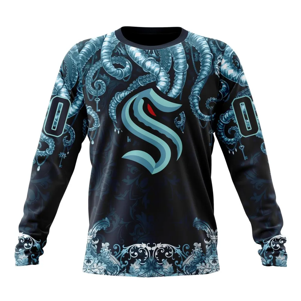 NHL Seattle Kraken Special Kraken Design St2301 Long Sleeved Sweatshirt 