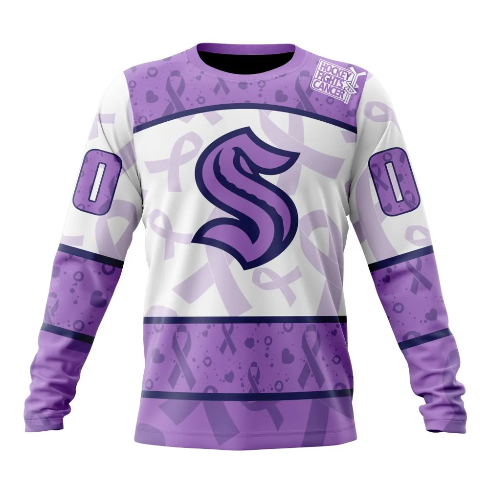 NHL Seattle Kraken Special Lavender Fight Cancer St2201 Long Sleeved Sweatshirt 