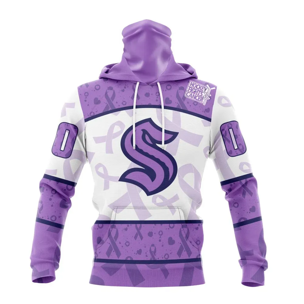 NHL Seattle Kraken Special Lavender Fight Cancer St2201 Mask Hoodie