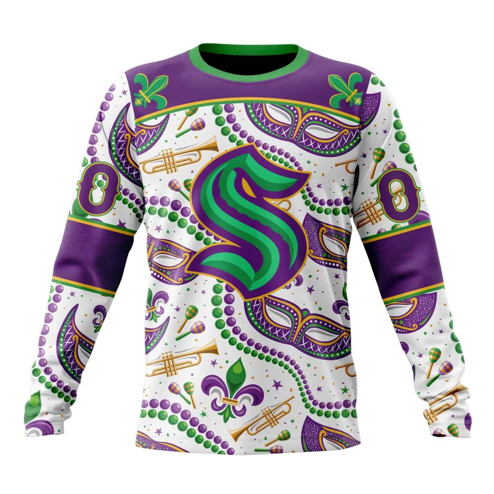 NHL Seattle Kraken Special Mardi Gras Design St2401 Long Sleeved Sweatshirt 