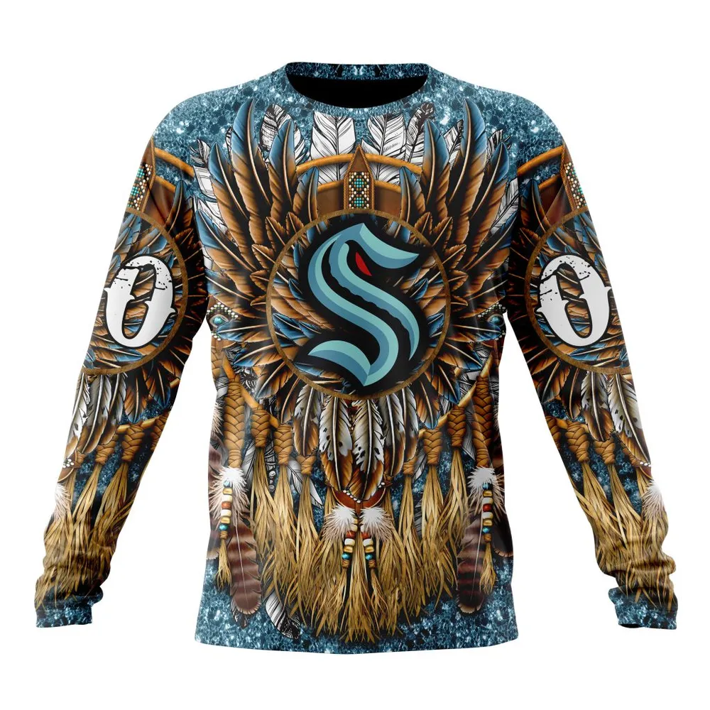 NHL Seattle Kraken Special Native Costume Design St2201 Long Sleeved Sweatshirt 