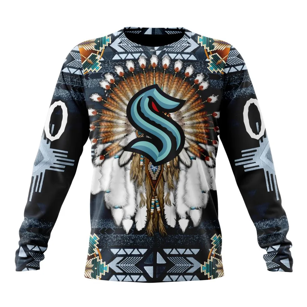 NHL Seattle Kraken Special Native Costume Design St2202 Long Sleeved Sweatshirt 