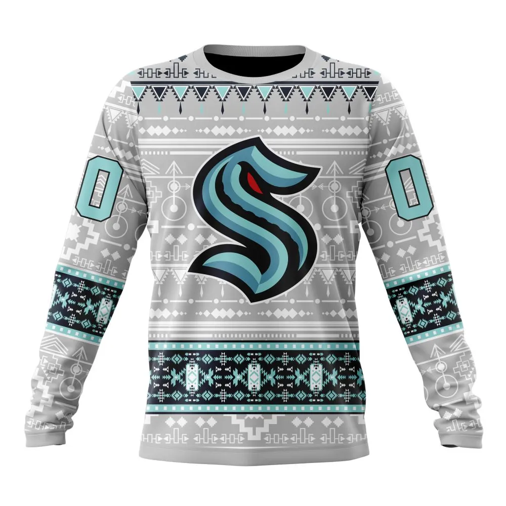 NHL Seattle Kraken Special Native Design St2302 Long Sleeved Sweatshirt 