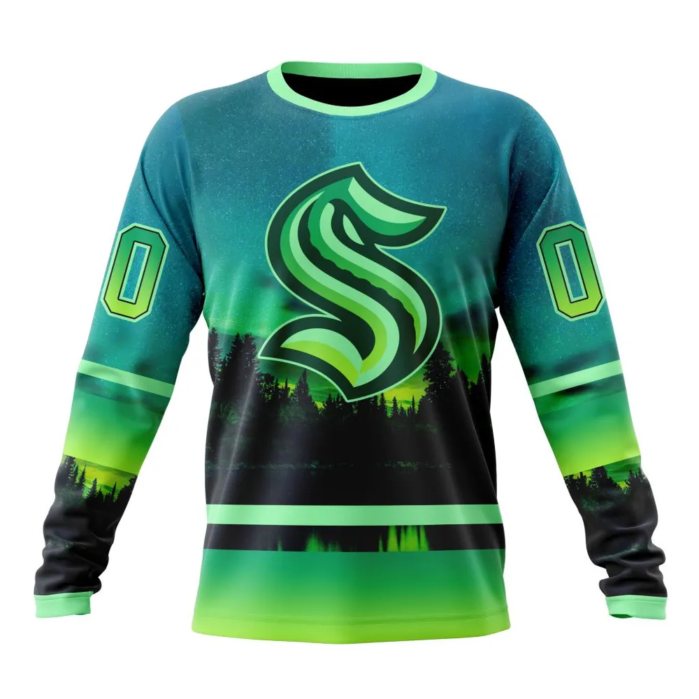 NHL Seattle Kraken Special Northern Lights Design St2302 Long Sleeved Sweatshirt 