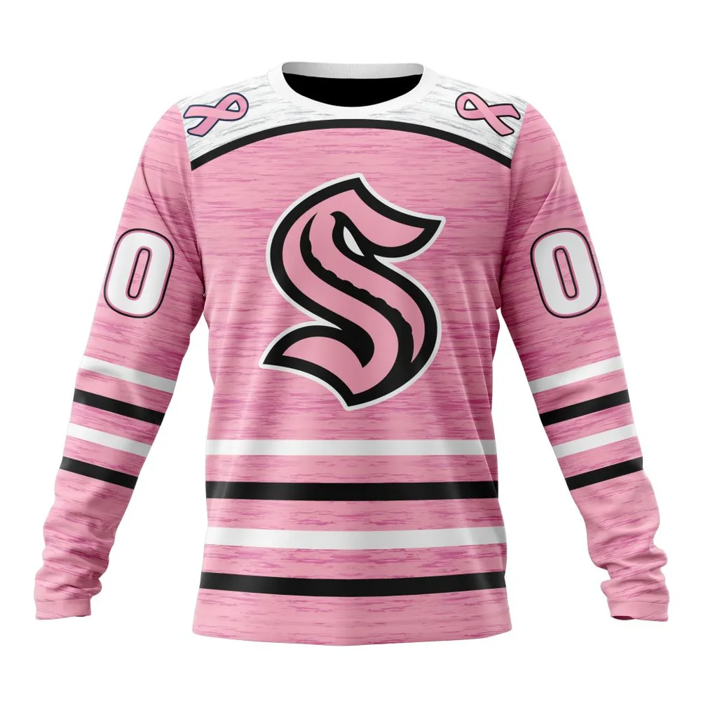 NHL Seattle Kraken Special Pink Fight Breast Cancer Design St2304 Long Sleeved Sweatshirt 