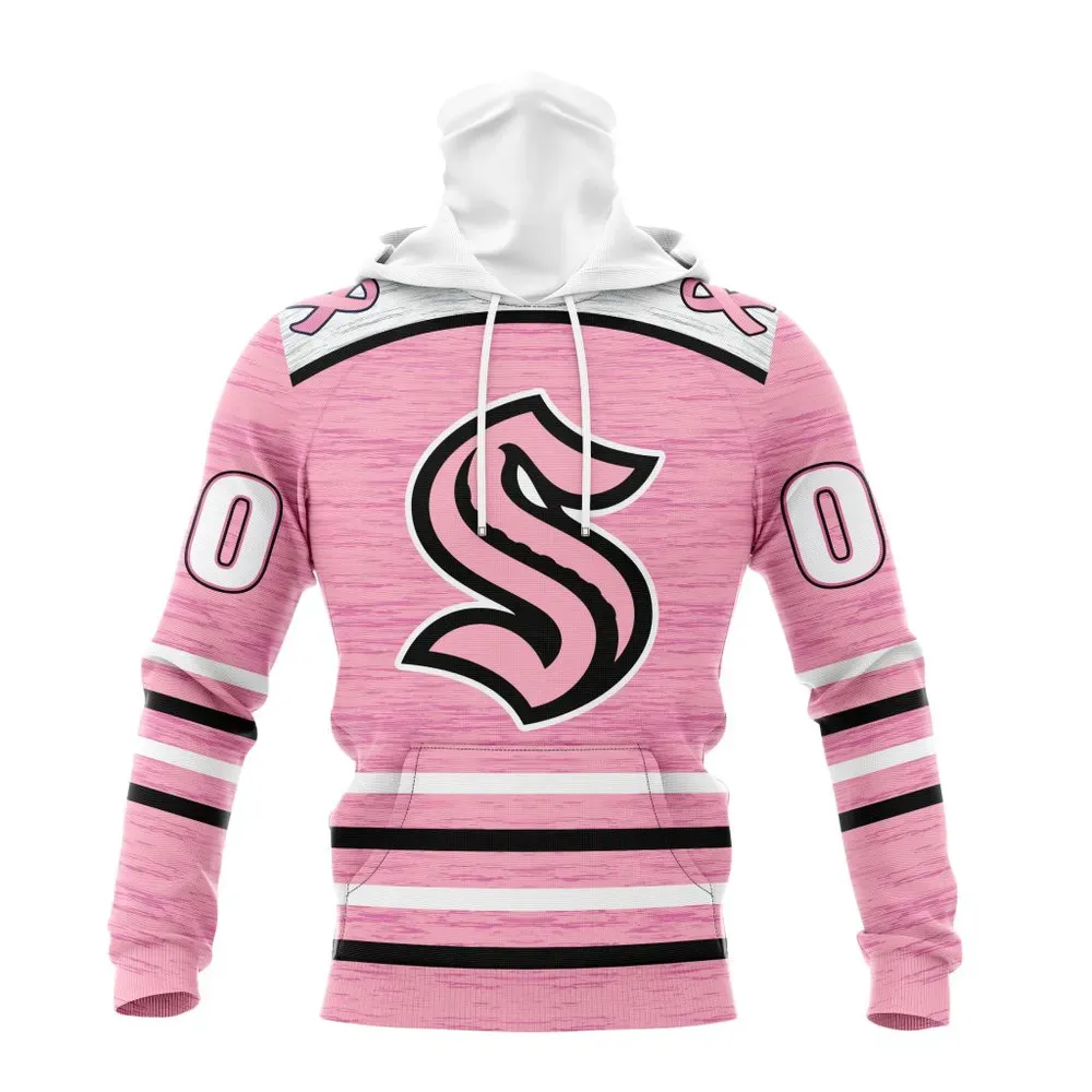 NHL Seattle Kraken Special Pink Fight Breast Cancer Design St2304 Mask Hoodie