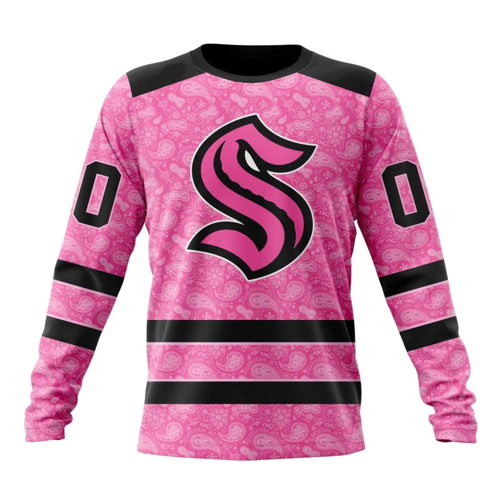 NHL Seattle Kraken Special Pink Fight Breast Cancer St2306 Long Sleeved Sweatshirt 