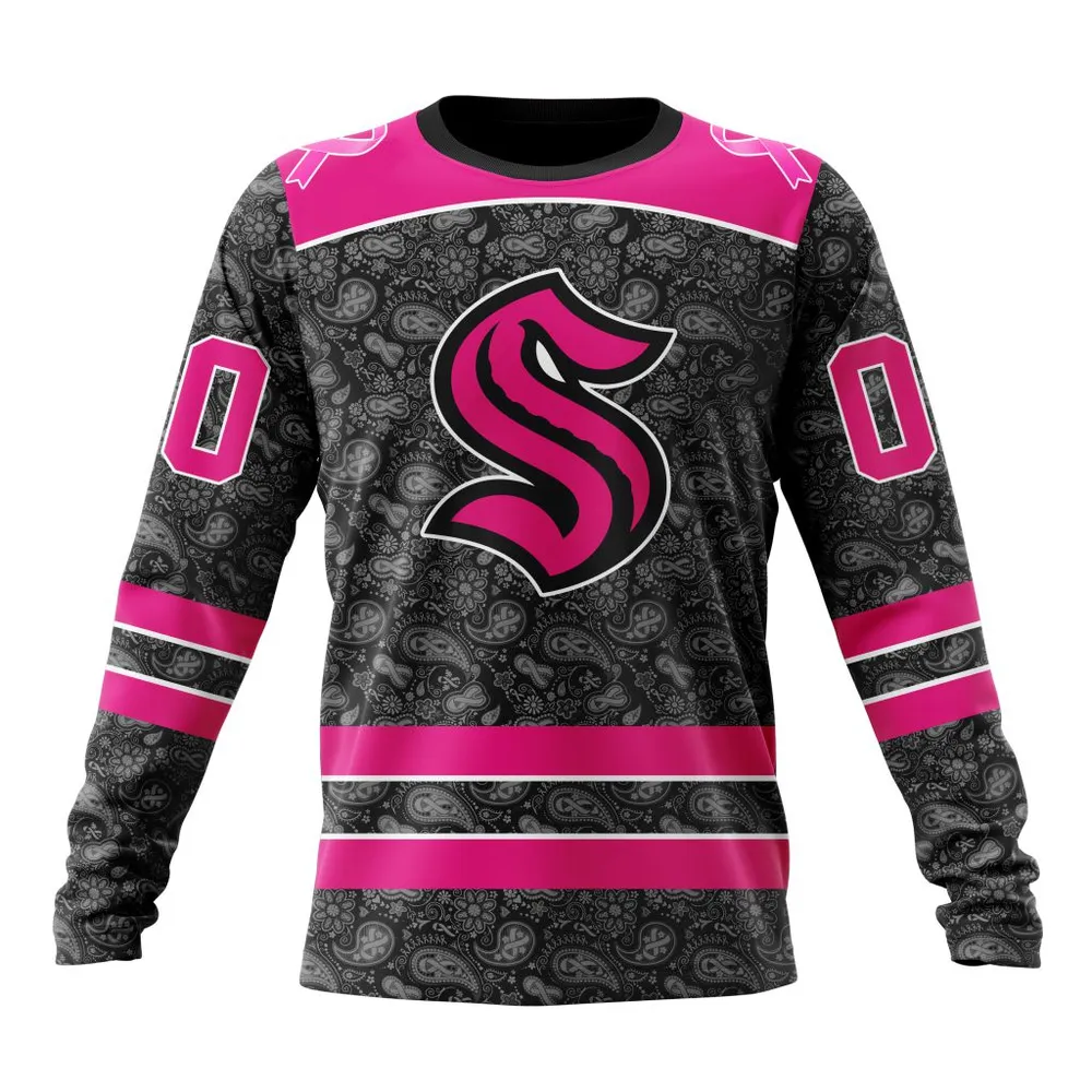 NHL Seattle Kraken Special Pink In The Rink Fight Breast Cancer St2301 Long Sleeved Sweatshirt 