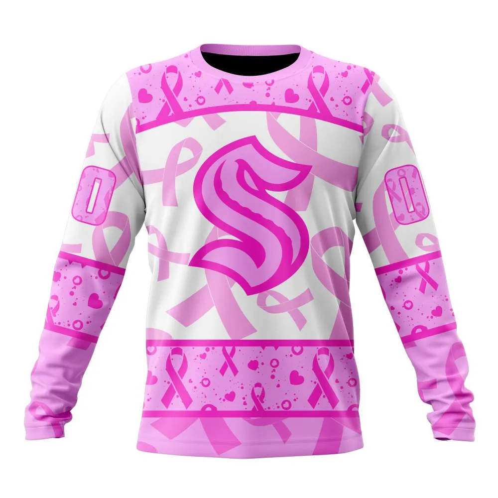 NHL Seattle Kraken Special Pink October Breast Cancer Awareness Month St2302 Long Sleeved Sweatshirt 