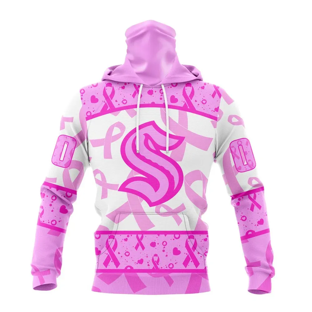 NHL Seattle Kraken Special Pink October Breast Cancer Awareness Month St2302 Mask Hoodie