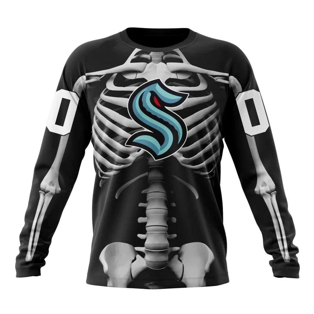 NHL Seattle Kraken Special Skeleton Costume For Halloween St2301 Long Sleeved Sweatshirt 