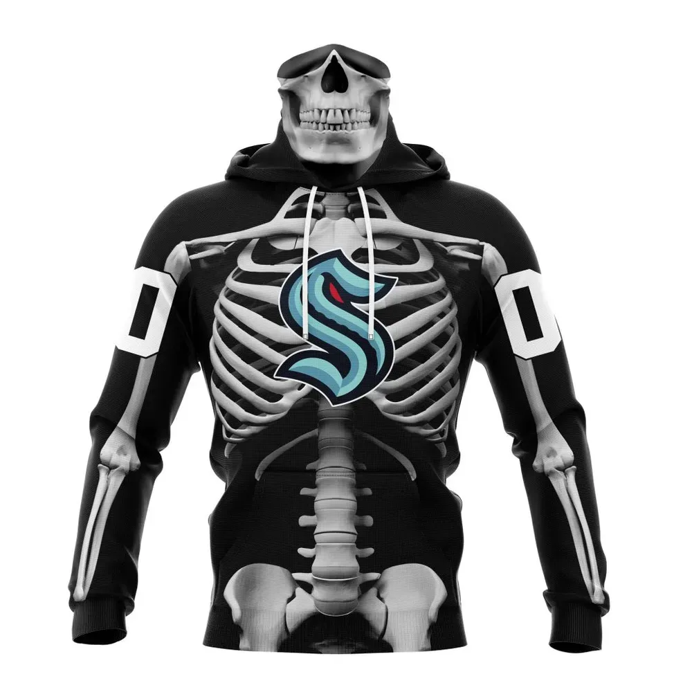 NHL Seattle Kraken Special Skeleton Costume For Halloween St2301 Mask Hoodie