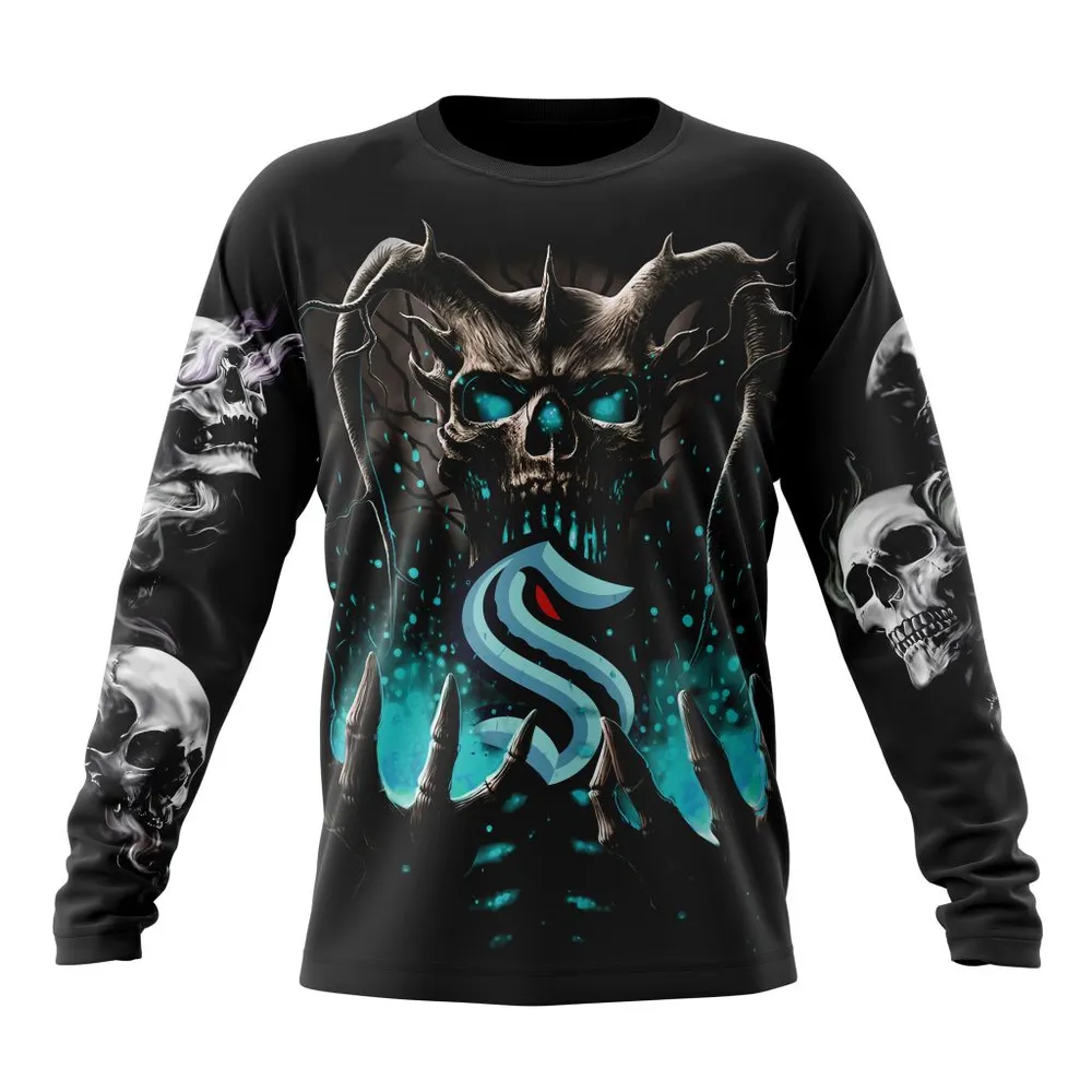 NHL Seattle Kraken Special Skull Art Design St2301 Long Sleeved Sweatshirt 