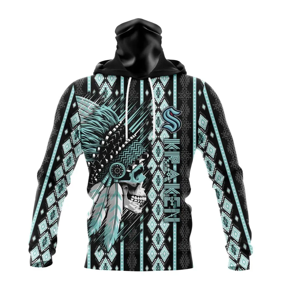 NHL Seattle Kraken Special Skull Native Design St2301 Mask Hoodie