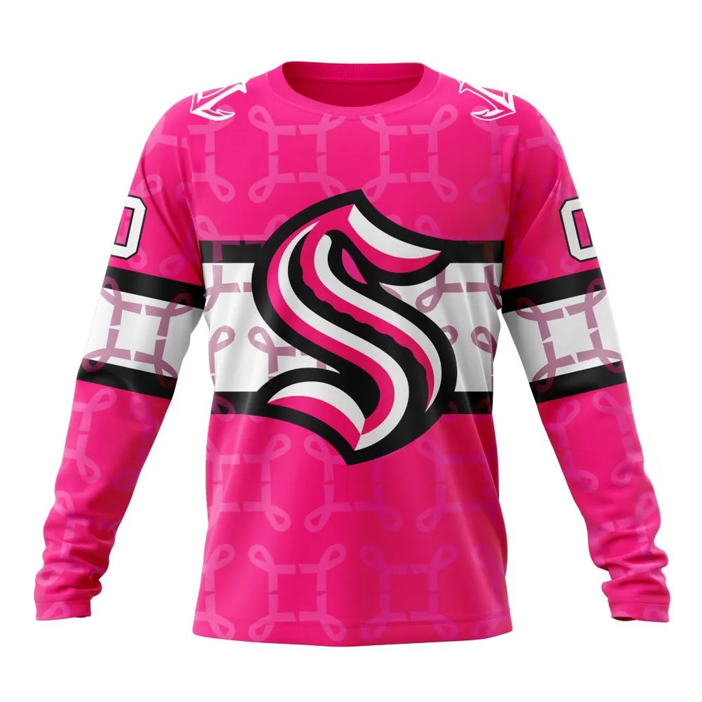 NHL Seattle Kraken | Specialized Design I Pink I Can! In October We Wear Pink Breast Cancer Long Sleeved Sweatshirt 