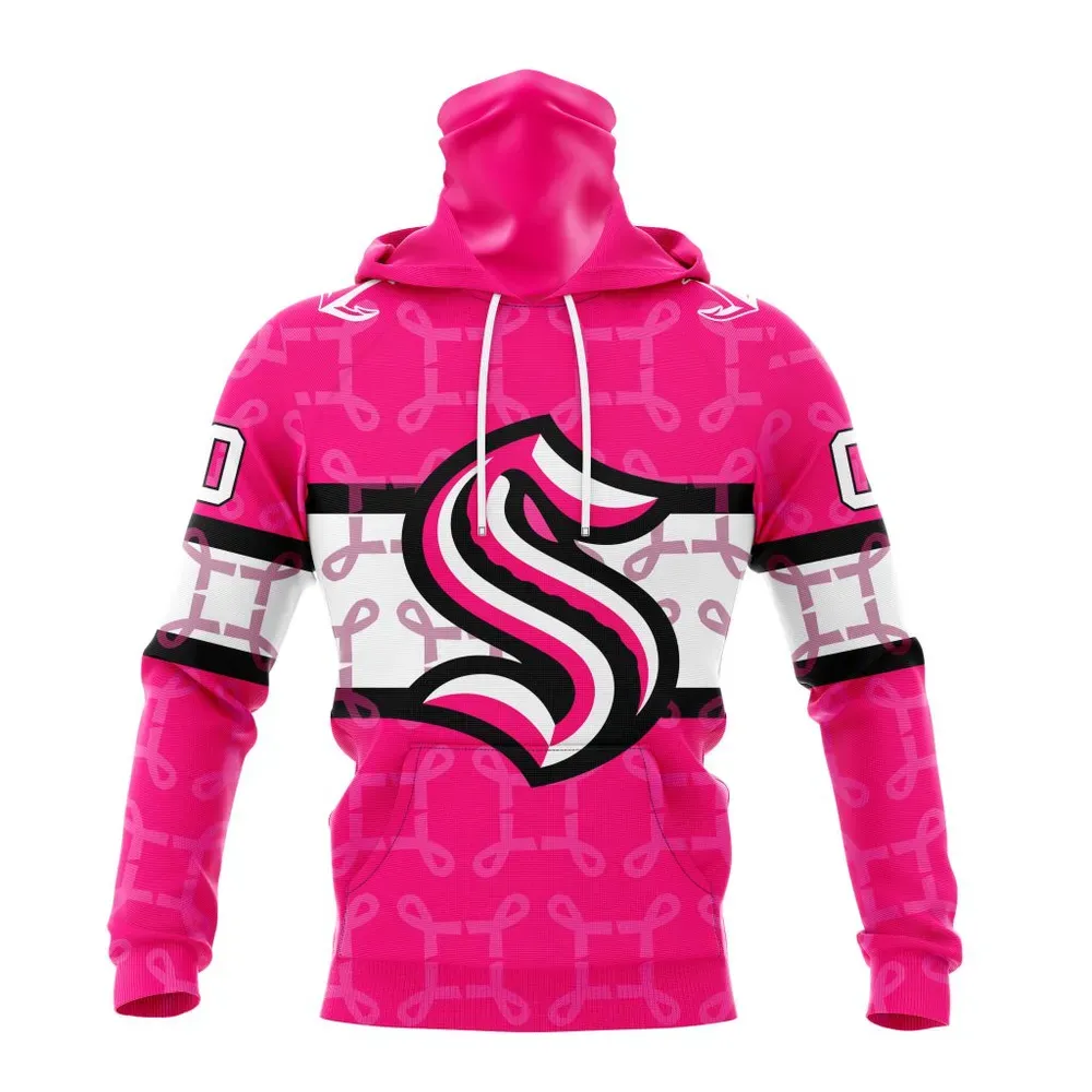 NHL Seattle Kraken | Specialized Design I Pink I Can! In October We Wear Pink Breast Cancer Mask Hoodie