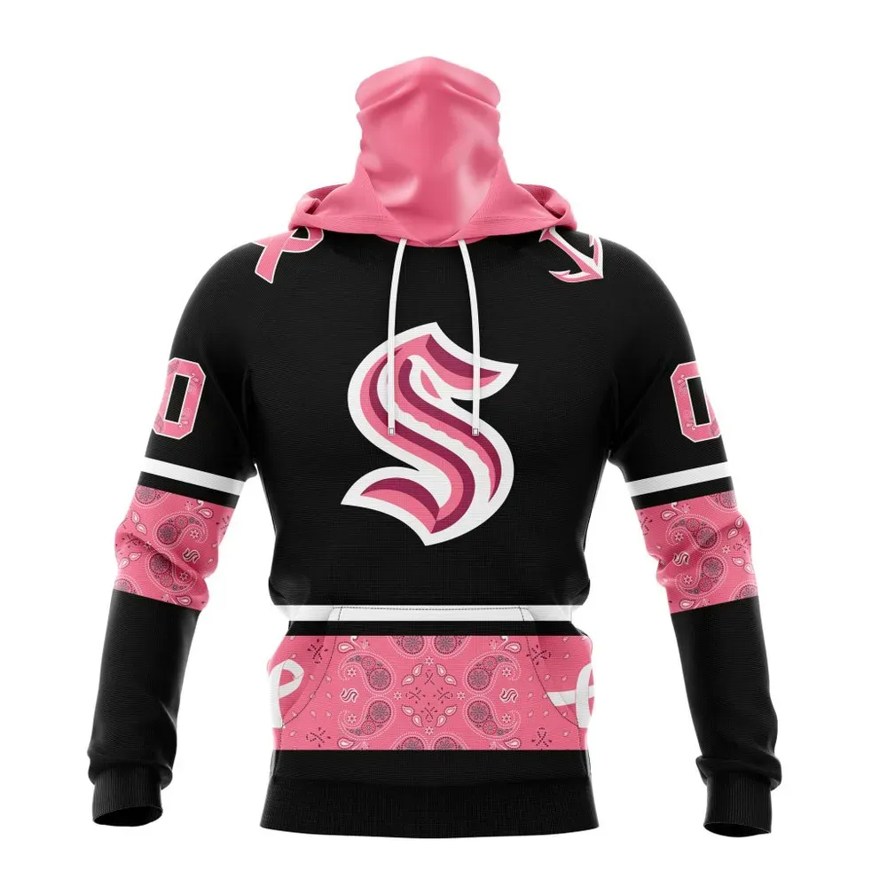 NHL Seattle Kraken | Specialized Design In Classic Style With Paisley! In October We Wear Pink Breast Cancer Mask Hoodie