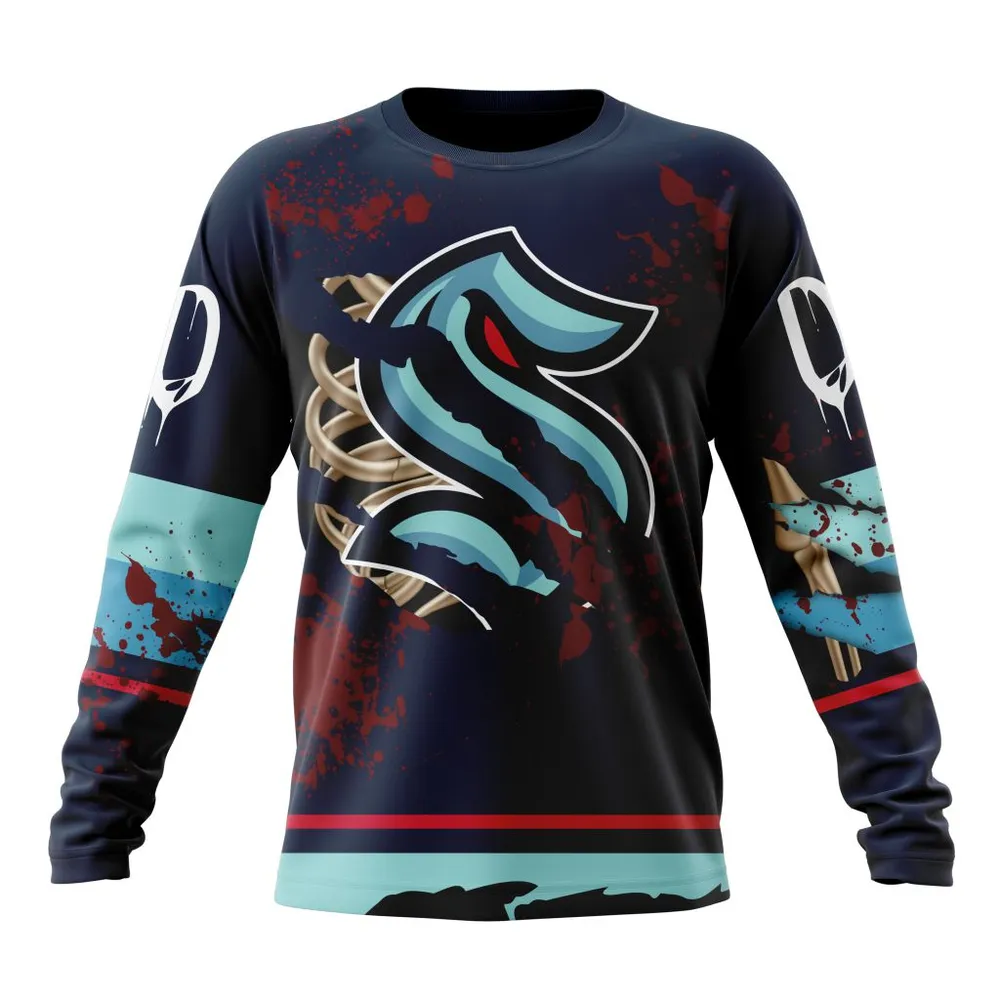 NHL Seattle Kraken | Specialized Design Jersey With Your Ribs For Halloween Long Sleeved Sweatshirt 