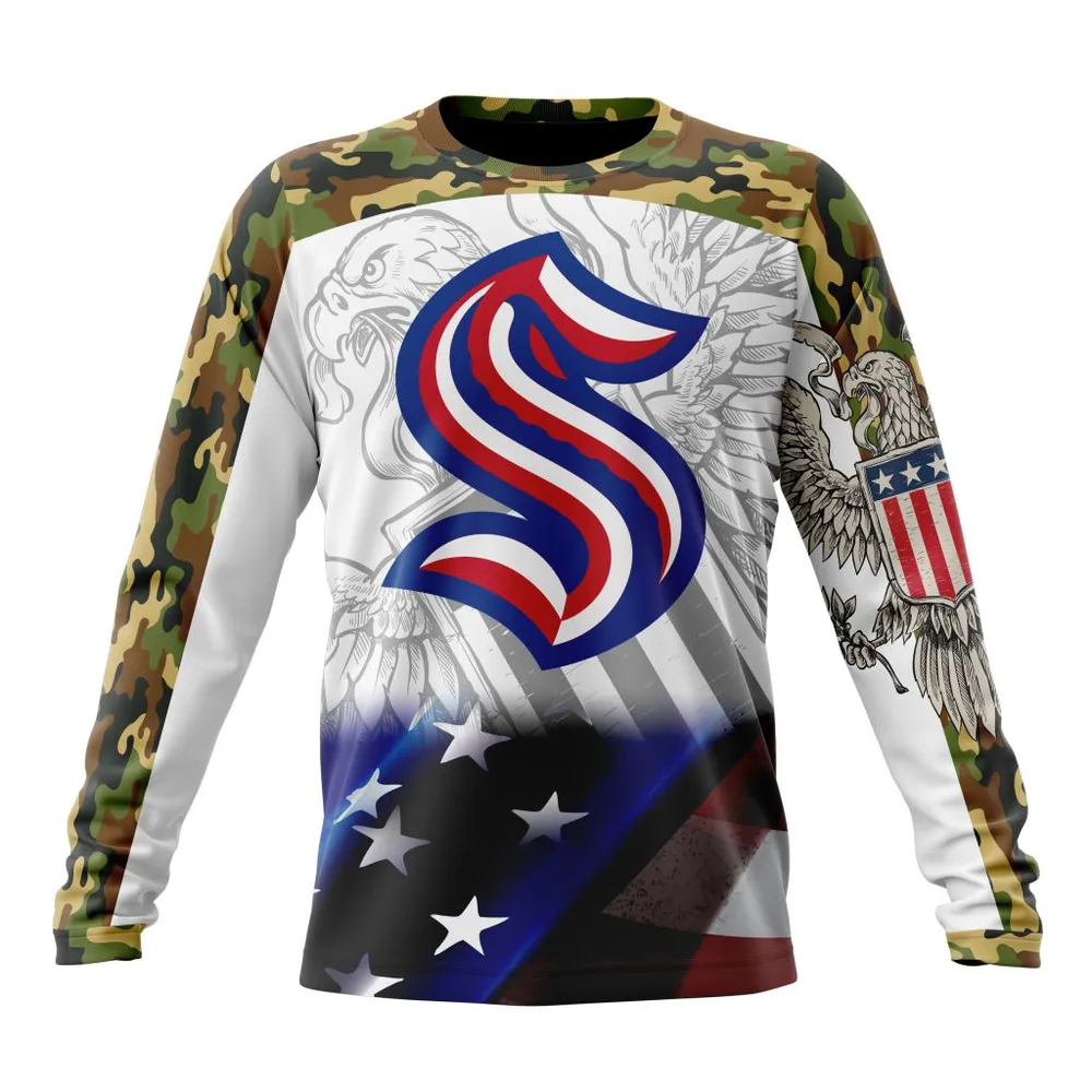 NHL Seattle Kraken | Specialized Design With Our America Flag And Our America Eagle Long Sleeved Sweatshirt 