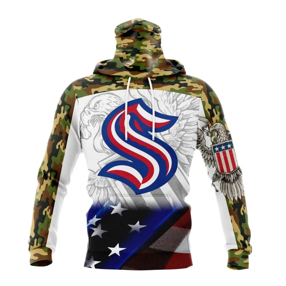 NHL Seattle Kraken | Specialized Design With Our America Flag And Our America Eagle Mask Hoodie