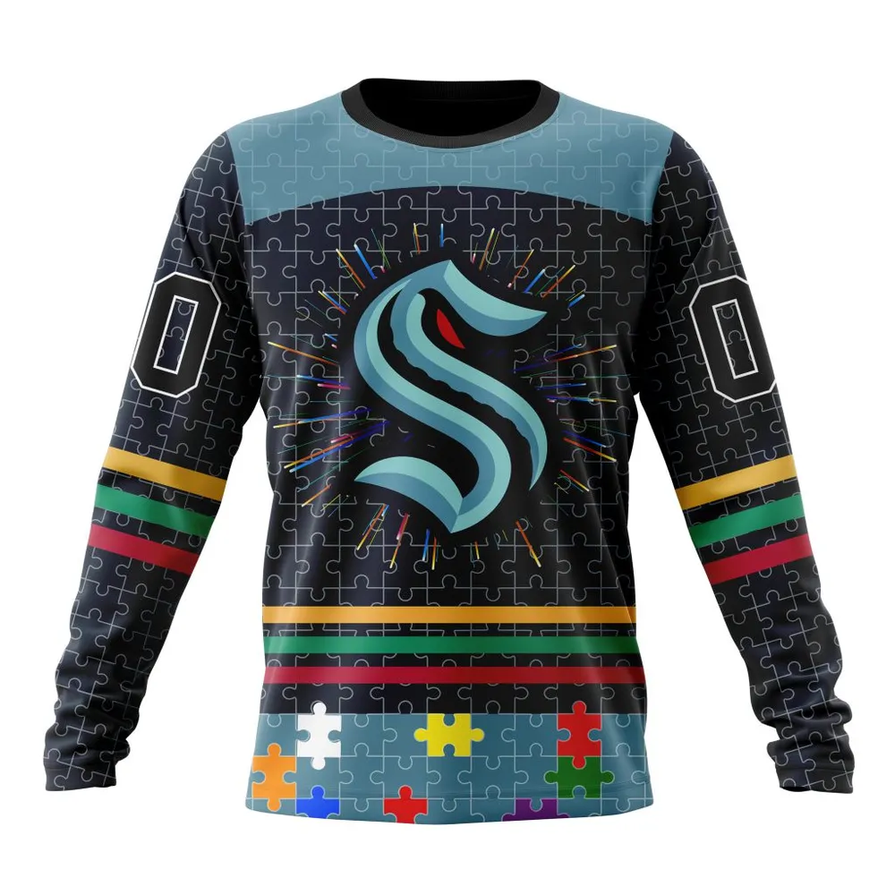 NHL Seattle Kraken | Specialized Fearless Aganst Autism V0122 Long Sleeved Sweatshirt 