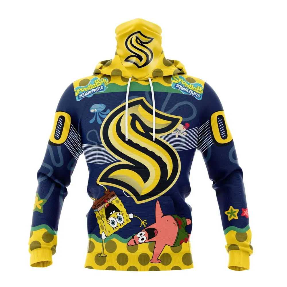 NHL Seattle Kraken | Specialized Jersey With Spongebob Mask Hoodie