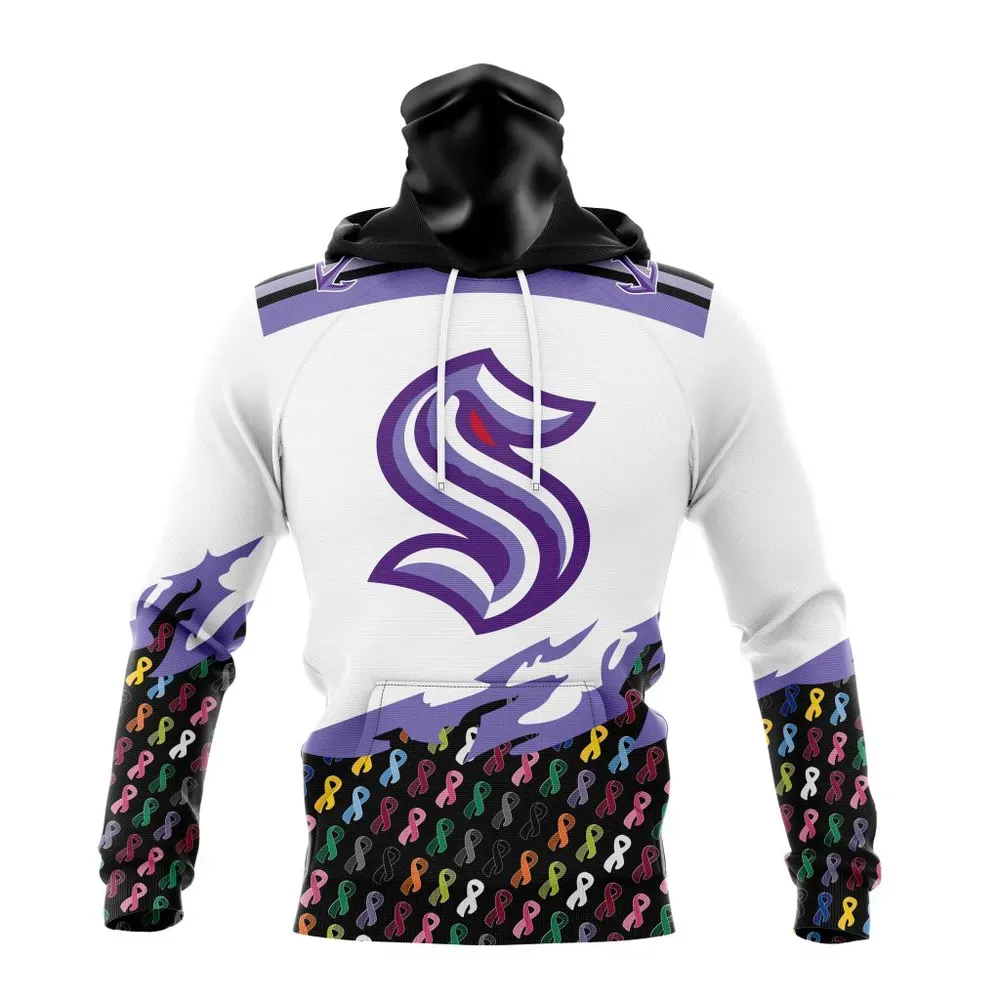 NHL Seattle Kraken | Specialized Kits In October We Stand Together We Can Beat Cancer Mask Hoodie