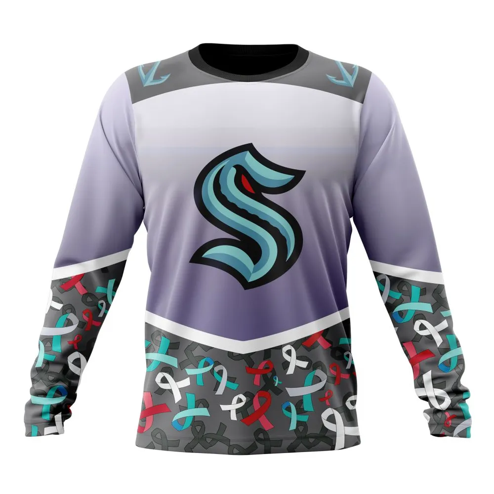 NHL Seattle Kraken | Specialized Sport Fights Again All Cancer V0122 Long Sleeved Sweatshirt 