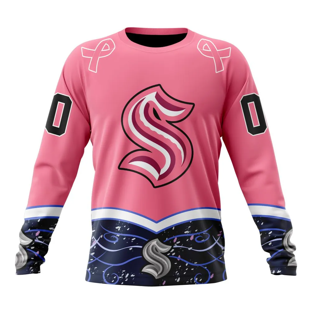 NHL Seattle Kraken | Specialized Unisex For Hockey Fights Cancer Long Sleeved Sweatshirt 