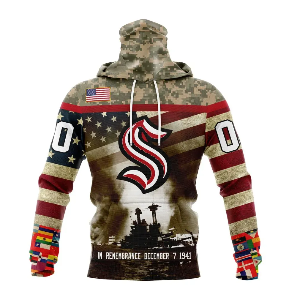 NHL Seattle Kraken | Specialized Unisex Kits Remember Pearl Harbor Mask Hoodie