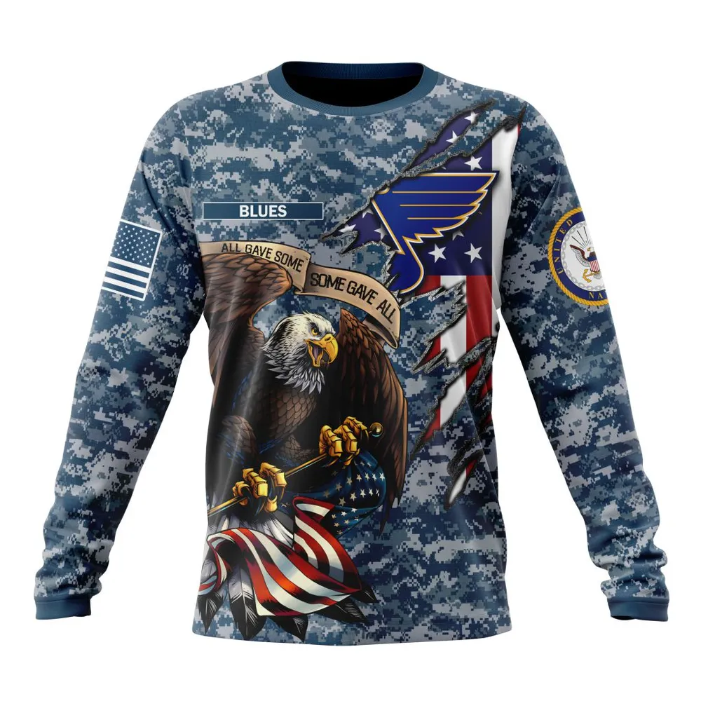 NHL St Louis Blues Honor Us Navy Veterans St2202 Long Sleeved Sweatshirt 