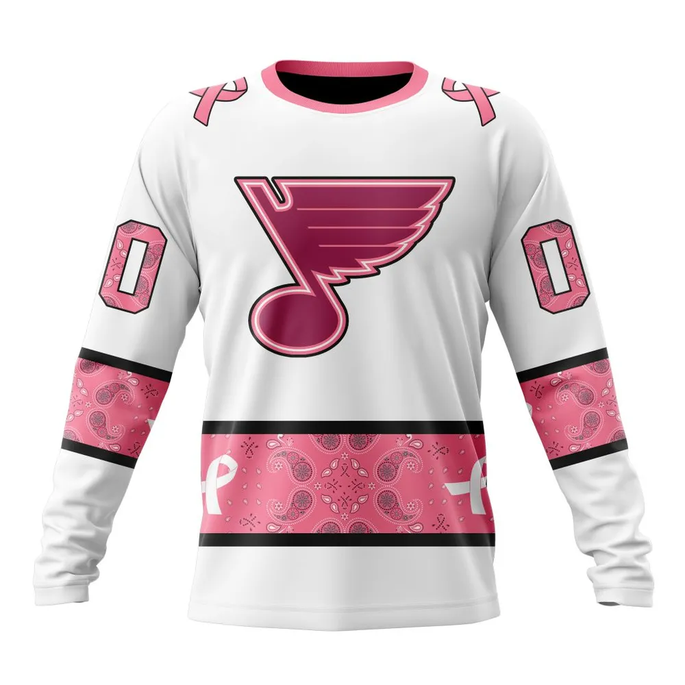 NHL St. Louis Blues In Classic Style With Paisley! In October We Wear Pink Breast Cancer Long Sleeved Sweatshirt 