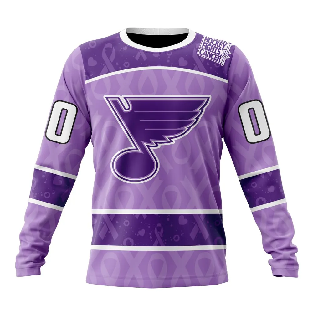 NHL St. Louis Blues New Lavender Hockey Fight Cancer St2301 Long Sleeved Sweatshirt 