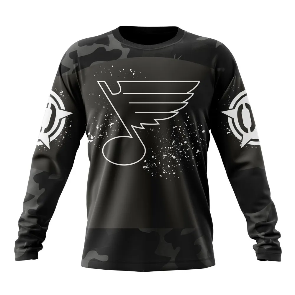 NHL St. Louis Blues Special Black Camo Design For Veterans Day St2304 Long Sleeved Sweatshirt 