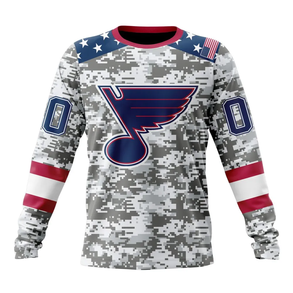 NHL St. Louis Blues Special Camo Design For Veterans Day St2301 Long Sleeved Sweatshirt 