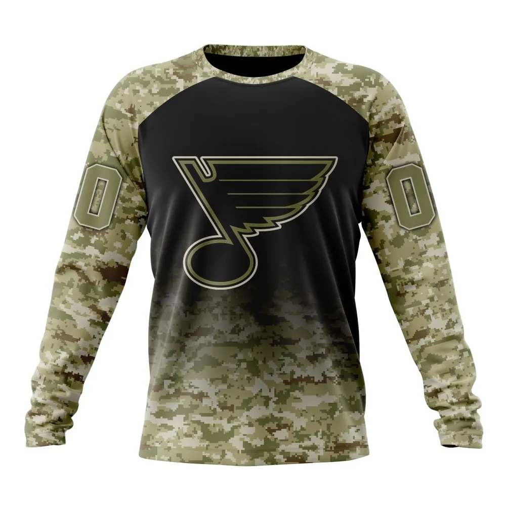 NHL St. Louis Blues Special Camo Design For Veterans Day St2302 Long Sleeved Sweatshirt 