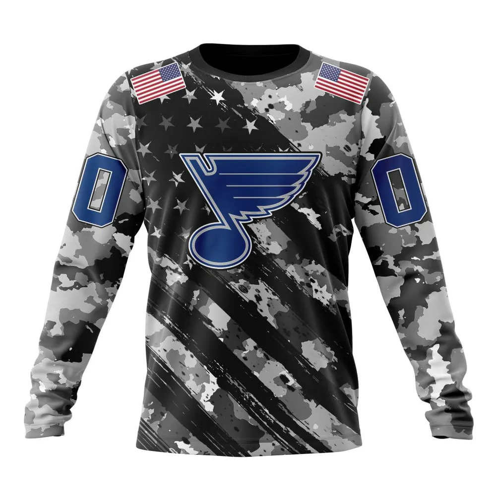 NHL St. Louis Blues Special Camo Military Design St2301 Long Sleeved Sweatshirt 