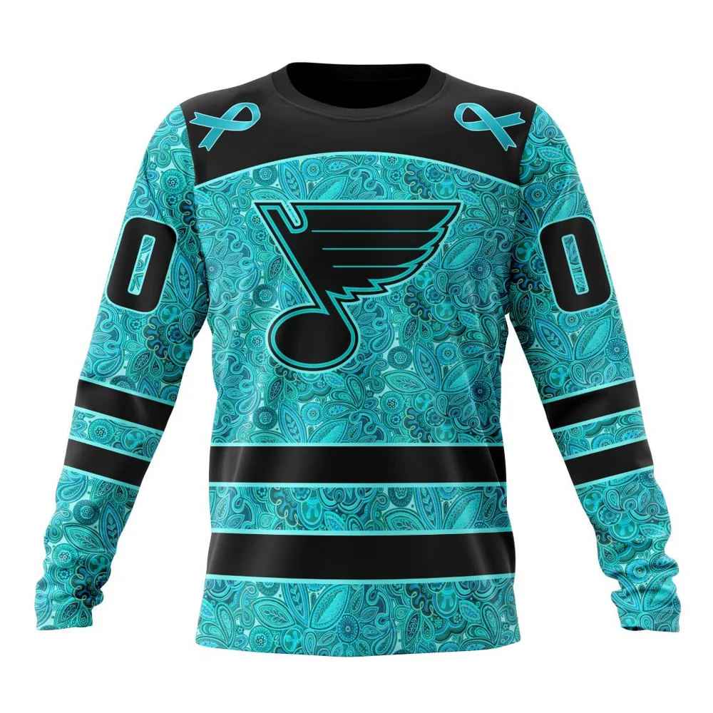 NHL St. Louis Blues Special Design Fight Ovarian Cancer St2201 Long Sleeved Sweatshirt 