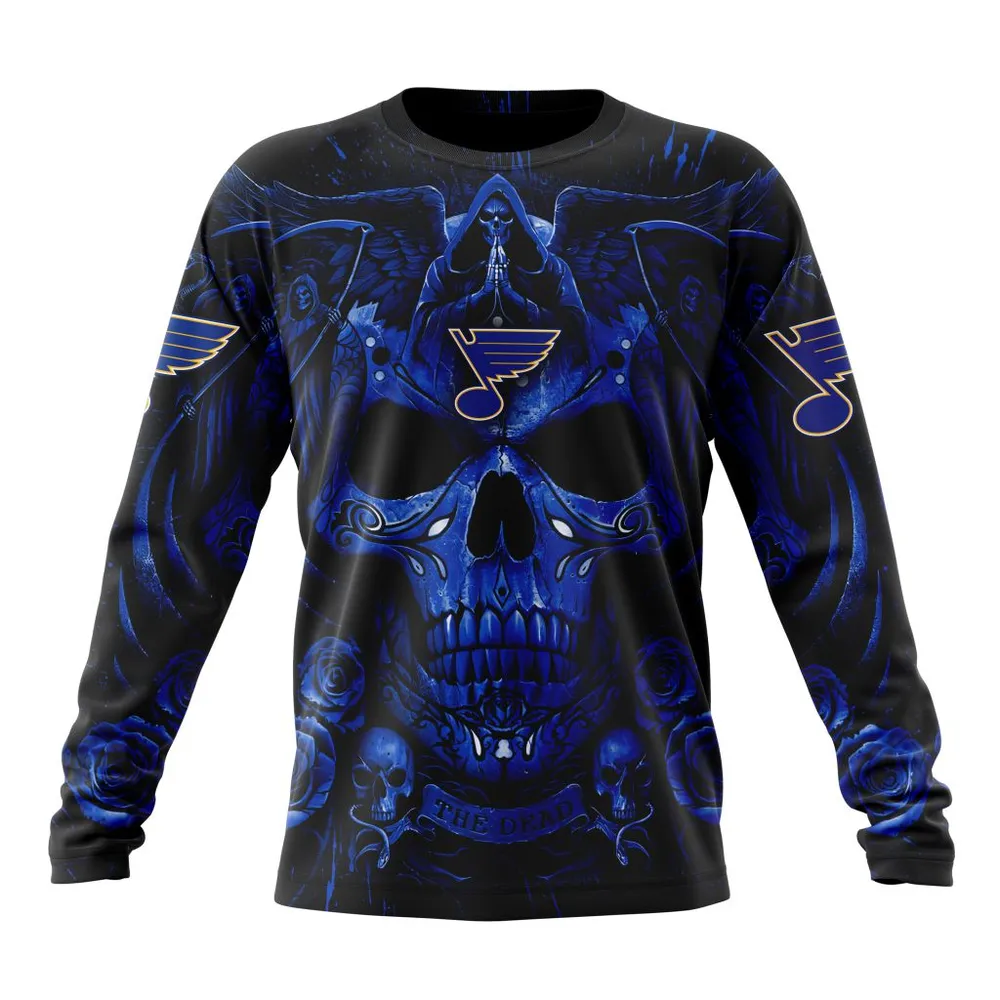 NHL St Louis Blues Special Design With Skull Art St2203 Long Sleeved Sweatshirt 