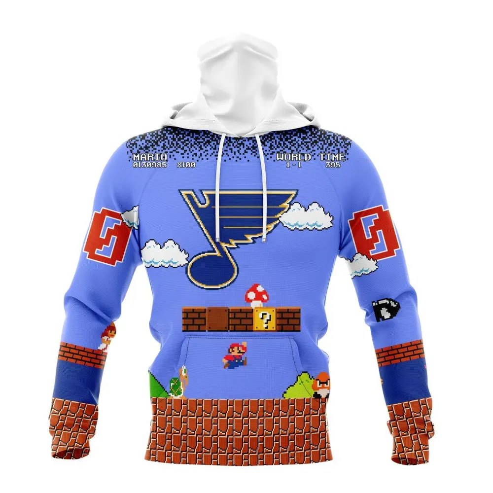 NHL St. Louis Blues Special Kits With Super Mario Game Design Mask Hoodie