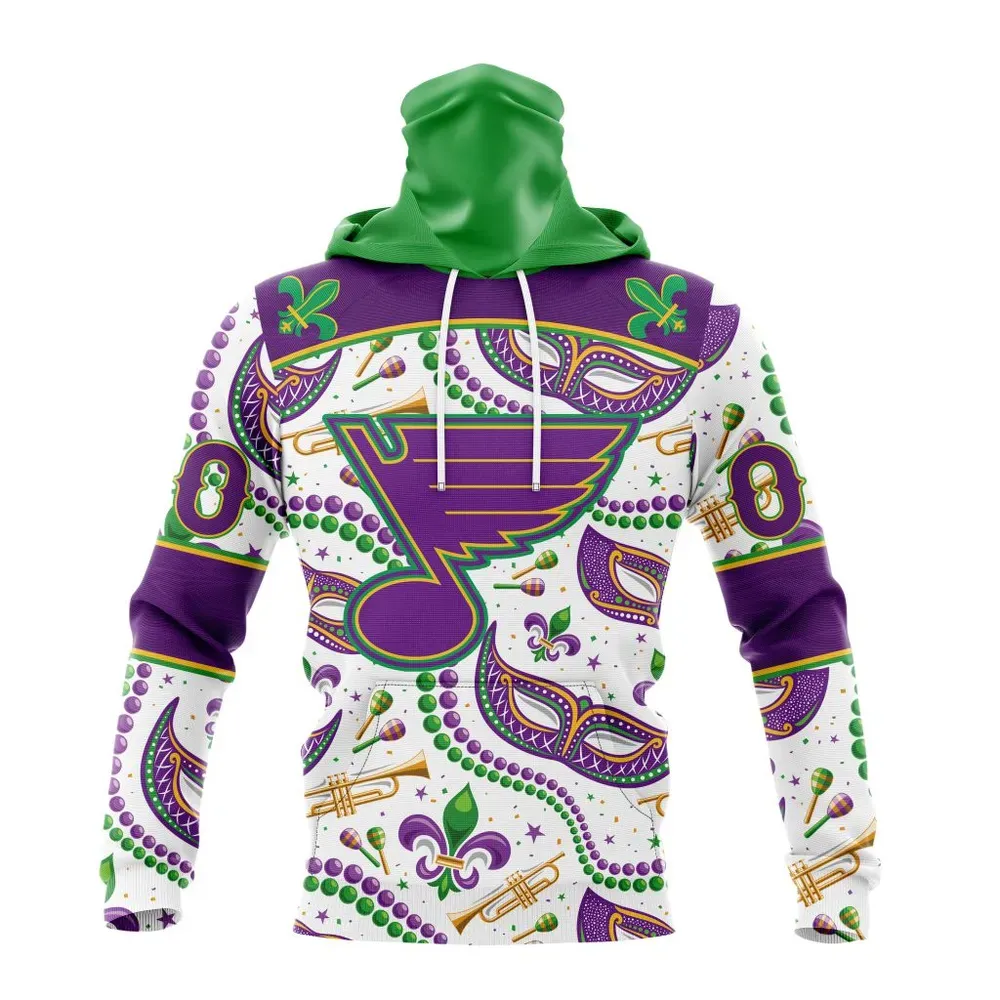 NHL St. Louis Blues Special Mardi Gras Design St2401 Mask Hoodie