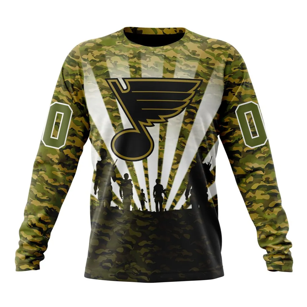 NHL St Louis Blues Special Military Camo Kits For Veterans Day And Rememberance Day St2201 Long Sleeved Sweatshirt 