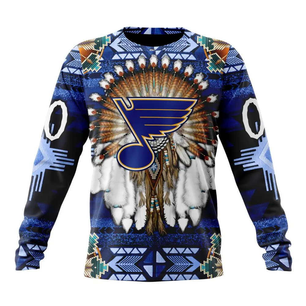 NHL St. Louis Blues Special Native Costume Design St2202 Long Sleeved Sweatshirt 