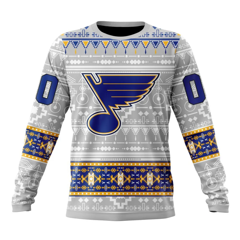 NHL St. Louis Blues Special Native Design St2302 Long Sleeved Sweatshirt 