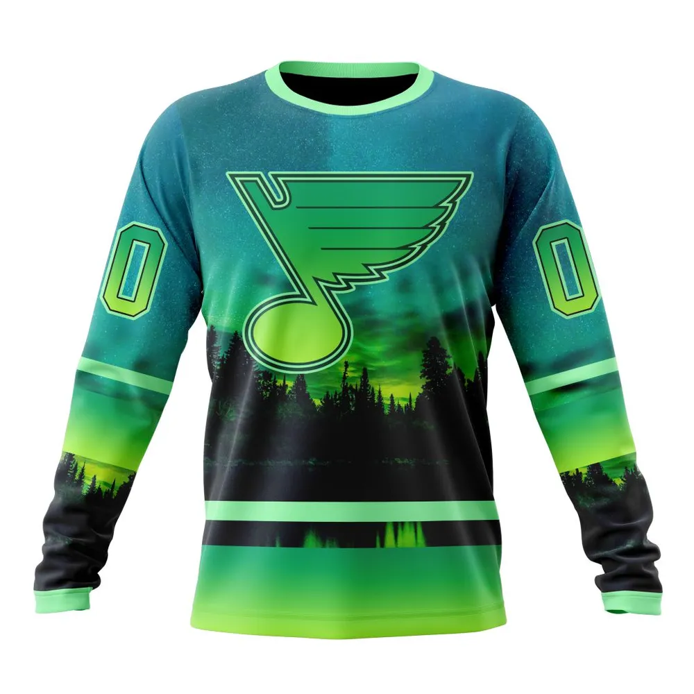 NHL St. Louis Blues Special Northern Lights Design St2302 Long Sleeved Sweatshirt 