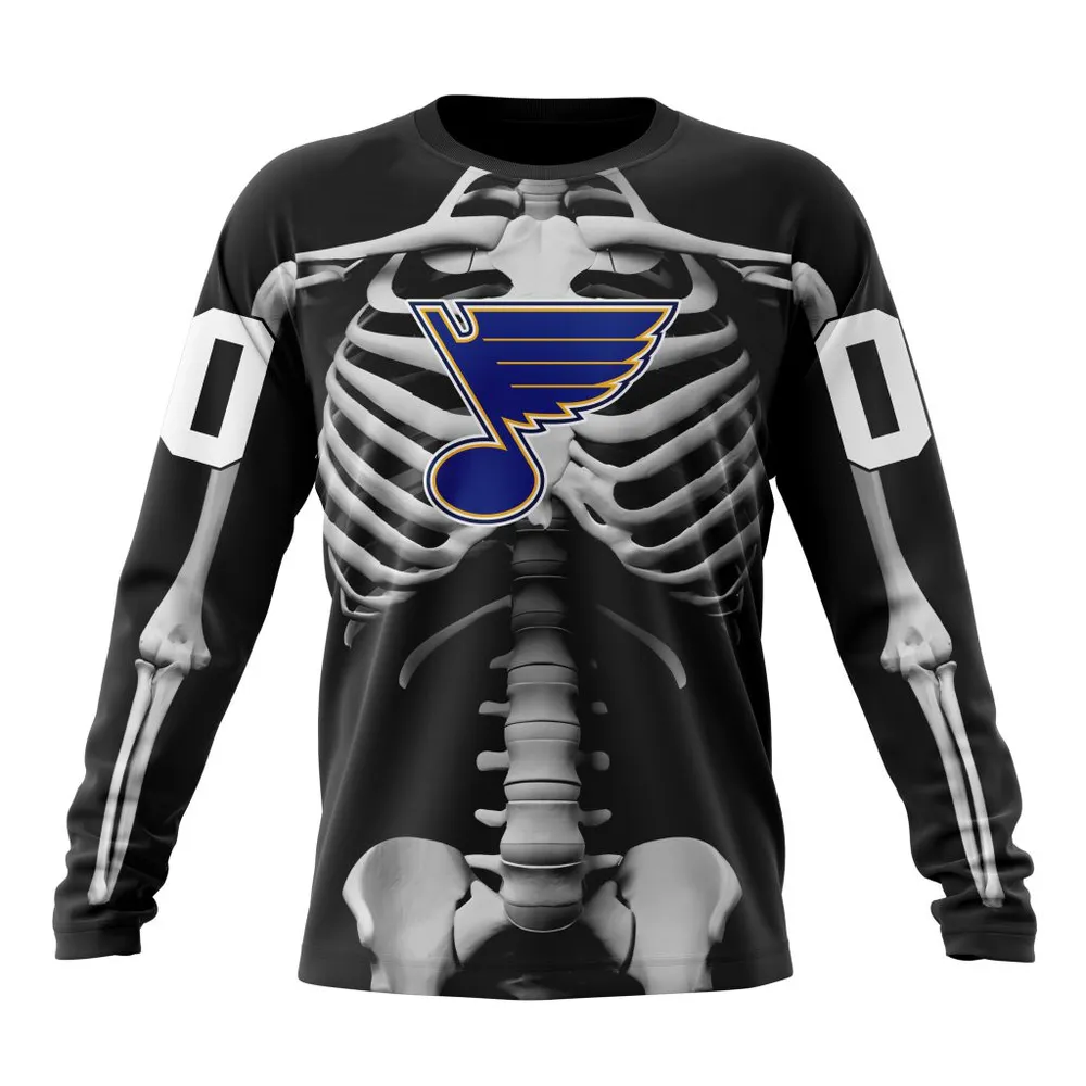 NHL St. Louis Blues Special Skeleton Costume For Halloween St2301 Long Sleeved Sweatshirt 