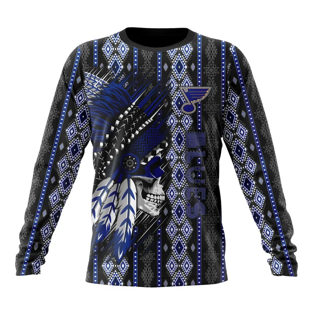 NHL St. Louis Blues Special Skull Native Design St2301 Long Sleeved Sweatshirt 